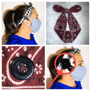 ❤️Deep Red Headband with Buttons for Face Masks!❤️